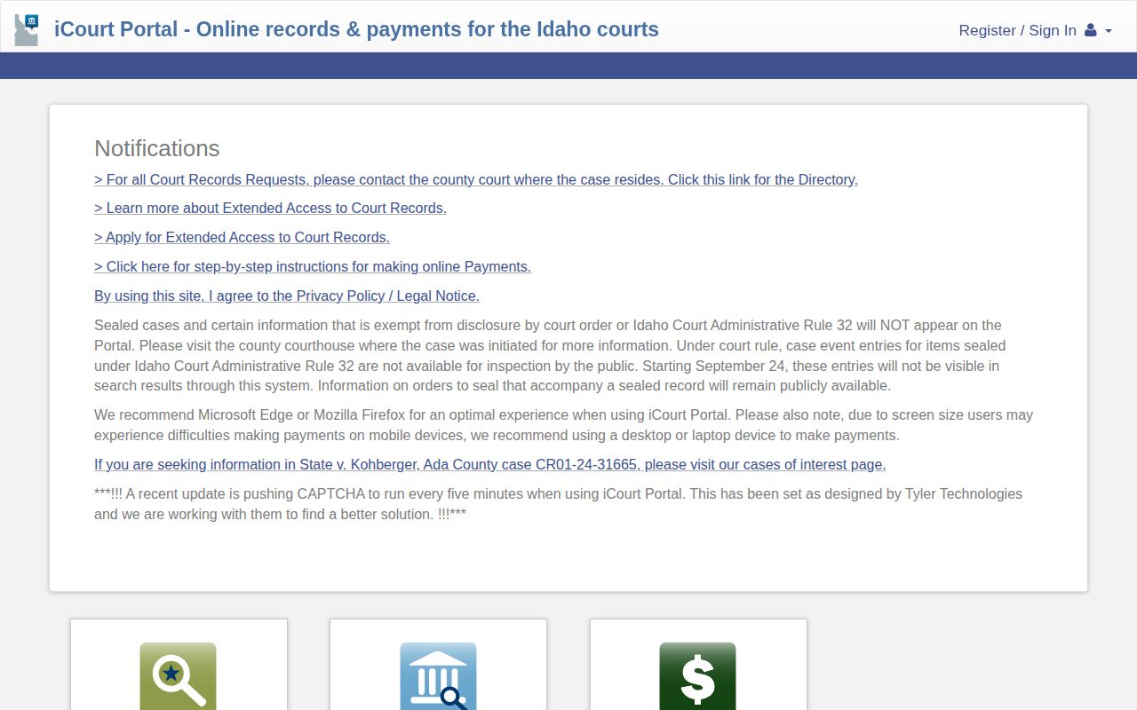 Official Idaho iCourt Smart Search page for public Butte County court cases