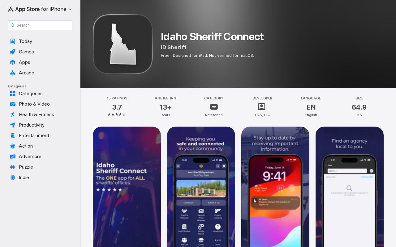 Generic Idaho Sheriff Connect application listing with unconfirmed Butte County participation